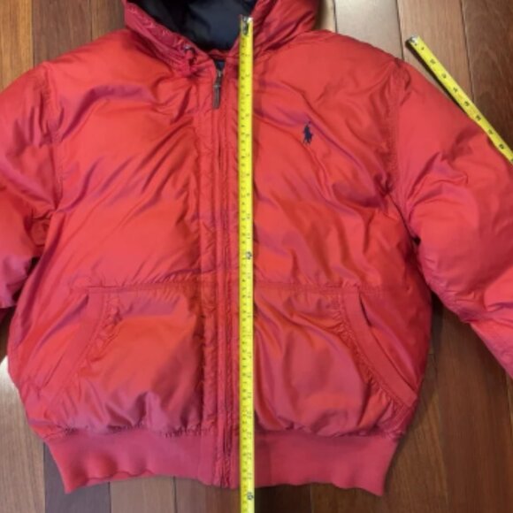 POLO By Ralph Lauren Down Puffer Jacket Men Size:L Full Zip Hooded Red Thick Y2K - Picture 7 of 11